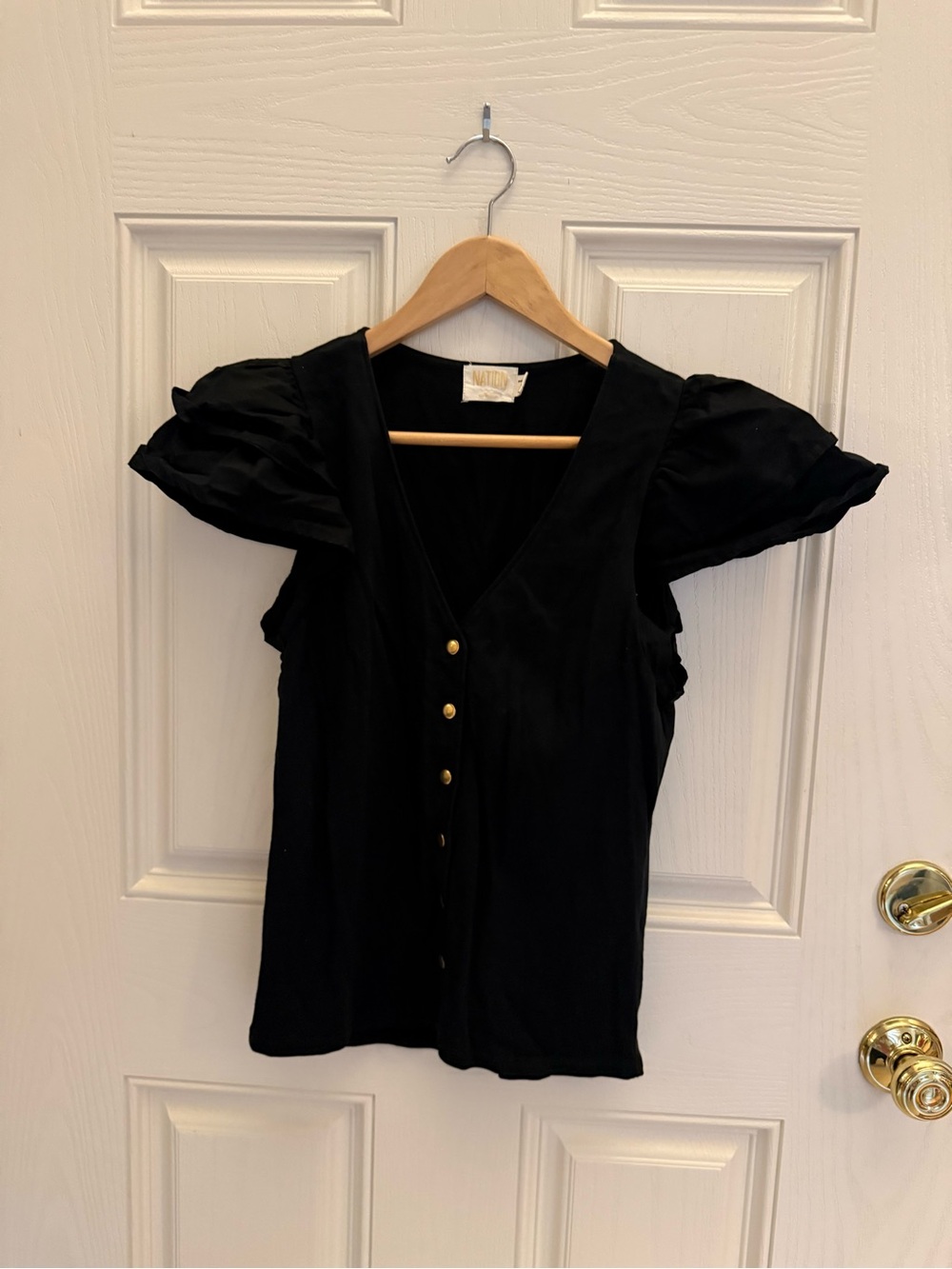 Nation LTD Black Puff-Sleeve Button Front Women’s Top